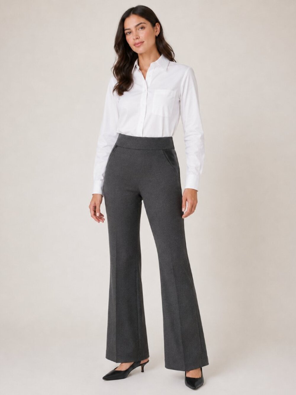 Cooper & Ella Pull On Flare Pants Women’s Size 6 Gray Stretch Career Pants
